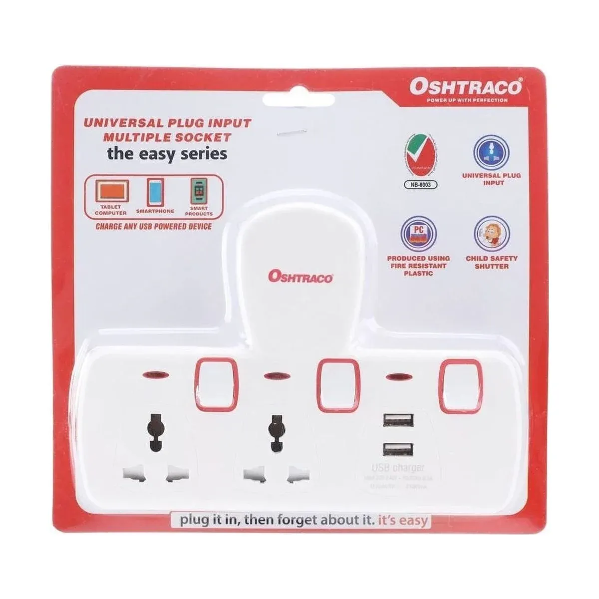 Oshtraco 2-Way T-Socket Plug (Dual USB Ports)